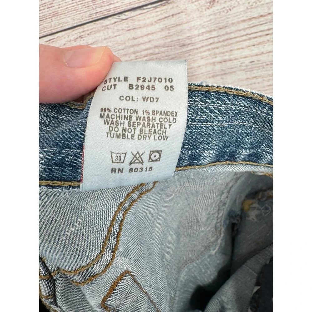 Lucky Brand Mod Madeline Jean Women 8 Blue Distressed JNCO Hatchetman Patch Y2K